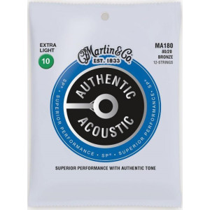 Juego 12 Cuerdas Guitarra Acústica Martin MA-180 Bronce 80/20 010-047